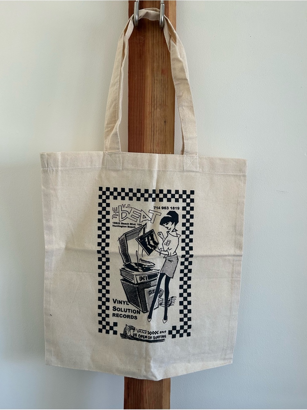 Vans Natural Canvas Tote with Black Retro Record Graphic